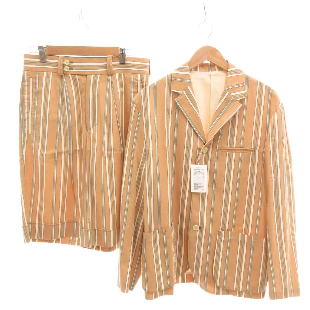 未使用品 B&Y ユナイテッドアローズ BEAUTY&YOUTH ビューティー&ユース タグ付き TUBE RESORT ST セットアップ テーラードジャケット ショートパンツ ストライプ柄 リネン混 M ベージュ /YJ メンズ  260316