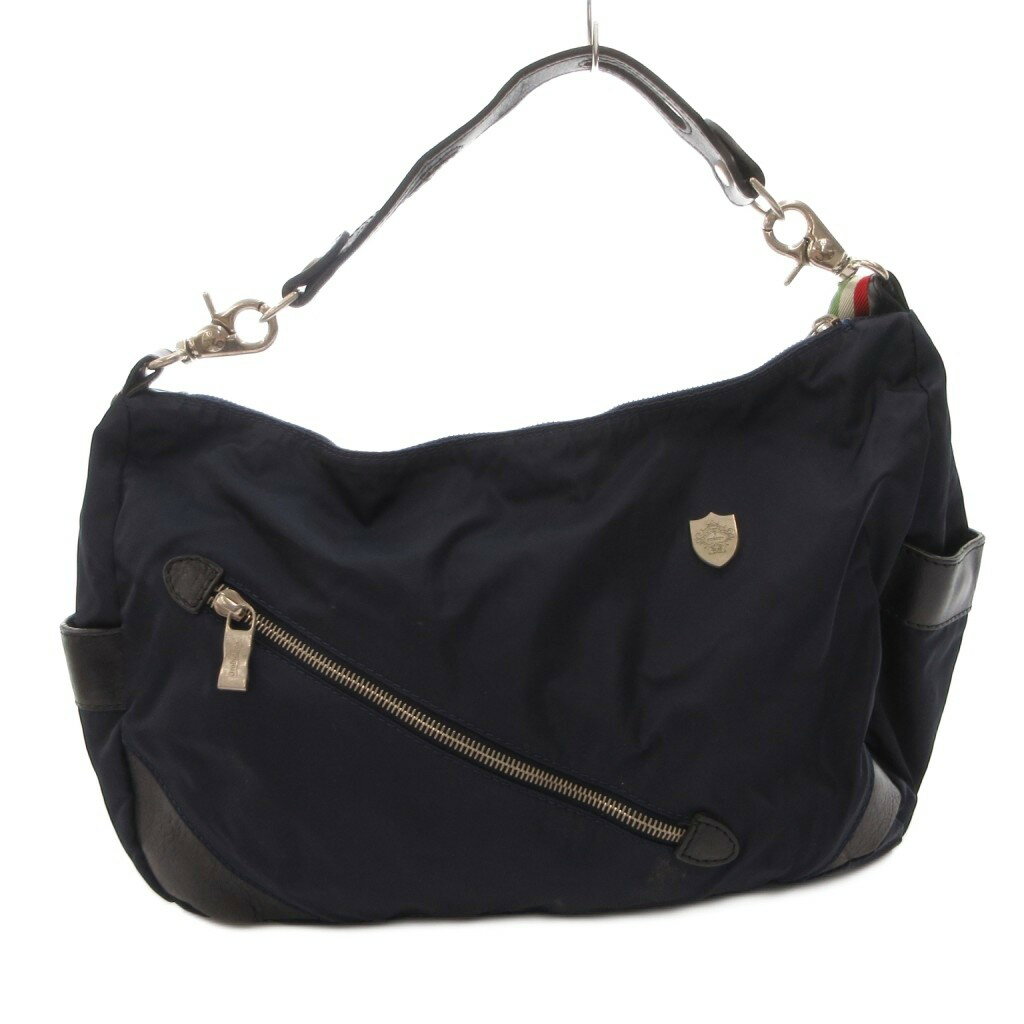 【中古】オロビアンコ OROBIANCO ナノユニバース 別注 SILVESTRA ハンドバッグ 肩掛け 手提げ ナイロン ロゴ レザー 紺 ネイビー /FF メンズ 【ベクトル 古着】 260316