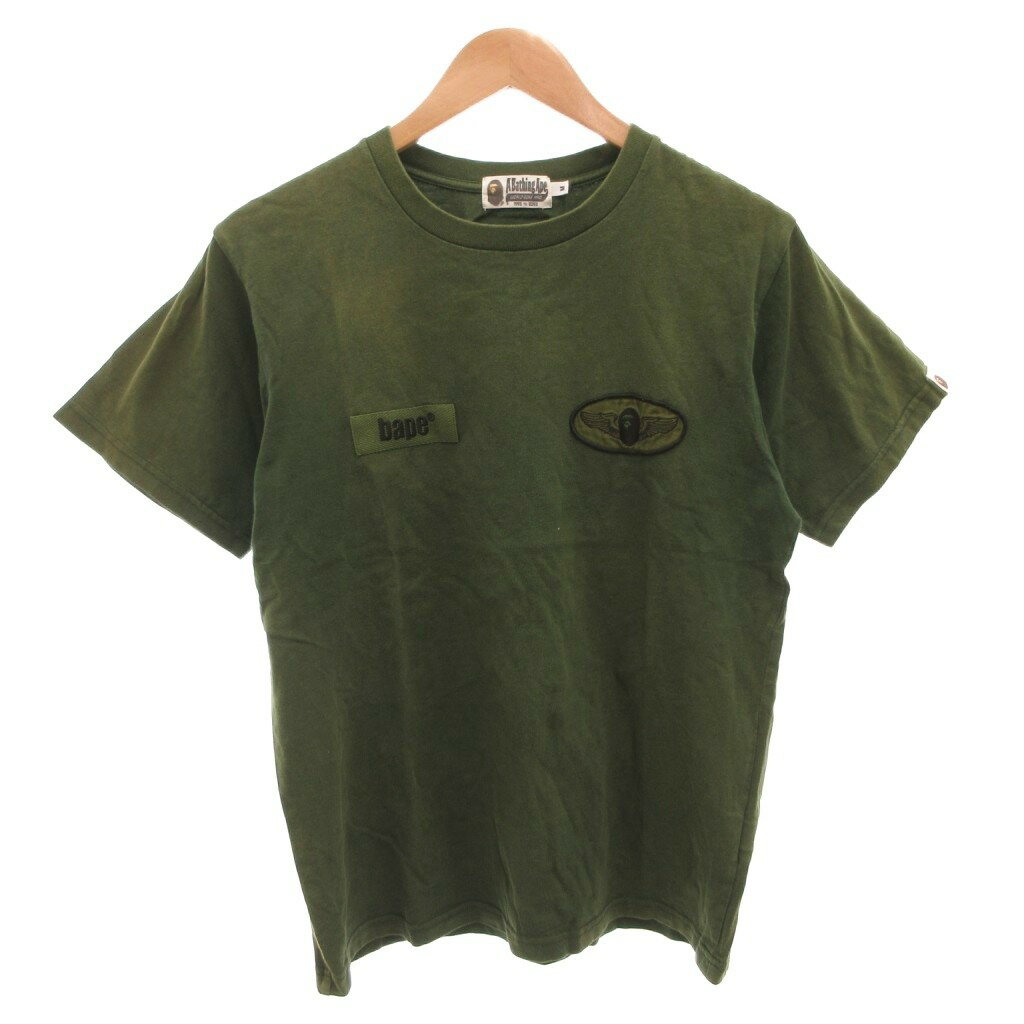 Other - 【中古】アベイシングエイプ A BATHING APE Tシャツ カットソー 半袖 ミリタリー ワッペン ロゴ M カーキ /FF メンズ 【ベクトル 古着】 260318