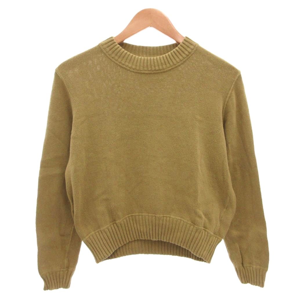 乐天商城 - 【中古】マーガレットハウエル MARGARET HOWELL ニット セーター 長袖 クルーネック リネン混 ショート丈 2 カーキ /FF レディース 【ベクトル 古着】 260318