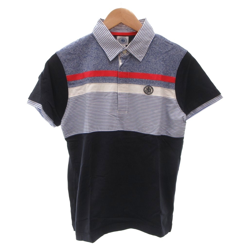 Polo Shirt - 【中古】ジェイプレス J.PRESS ポロシャツ 半袖 ボーダー 切替 ロゴ 刺繍 170 ブルー ネイビー /FF キッズ 【ベクトル 古着】 260323