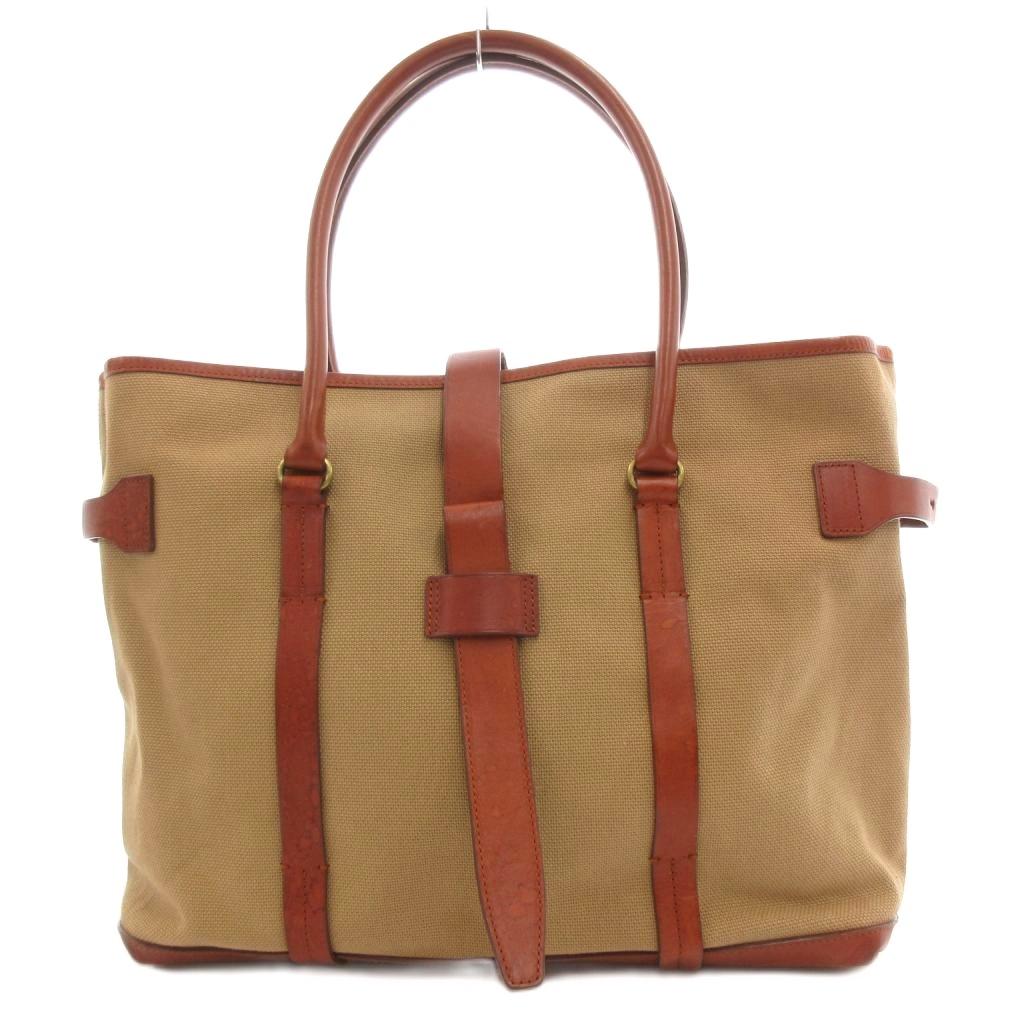 【中古】土屋鞄製造所 土屋鞄 キャラバン グランドキャリートート バッグ コットンツイル レザー ベ ...