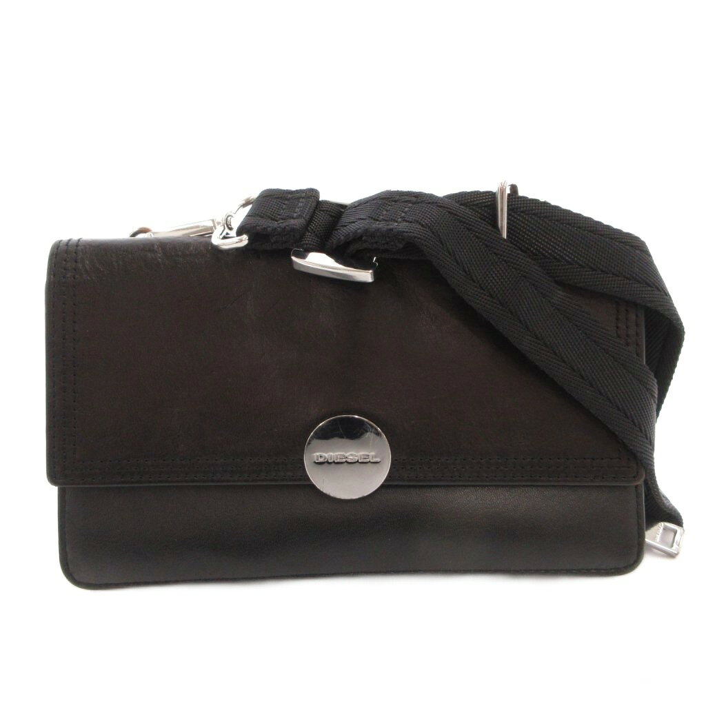 【中古】ディーゼル DIESEL DUPLET LCLT ショルダーウォレット 長財布 ロゴ プレート レザー 黒 ブラック /FF レディース 【ベクトル 古着】 260319