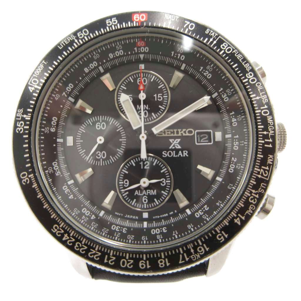 【中古】セイコー SEIKO PROSPEX スカイプロフェッショナル 腕時計 ウォッチ ソーラー アナログ 3針 カレンダー クロノグラフ 黒 ブラック SSC009P3 /FF メンズ 【ベクトル 古着】 260513