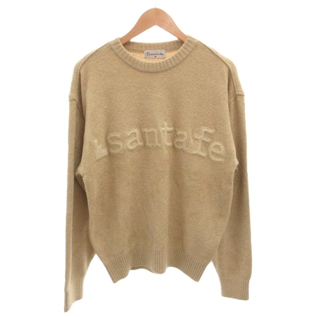 【中古】サンタフェ SANTAFE ニット セーター ウール混 3Dロゴ 刺繍 クルーネック 48 ベージュ /FF メンズ 【ベクトル 古着】 260518