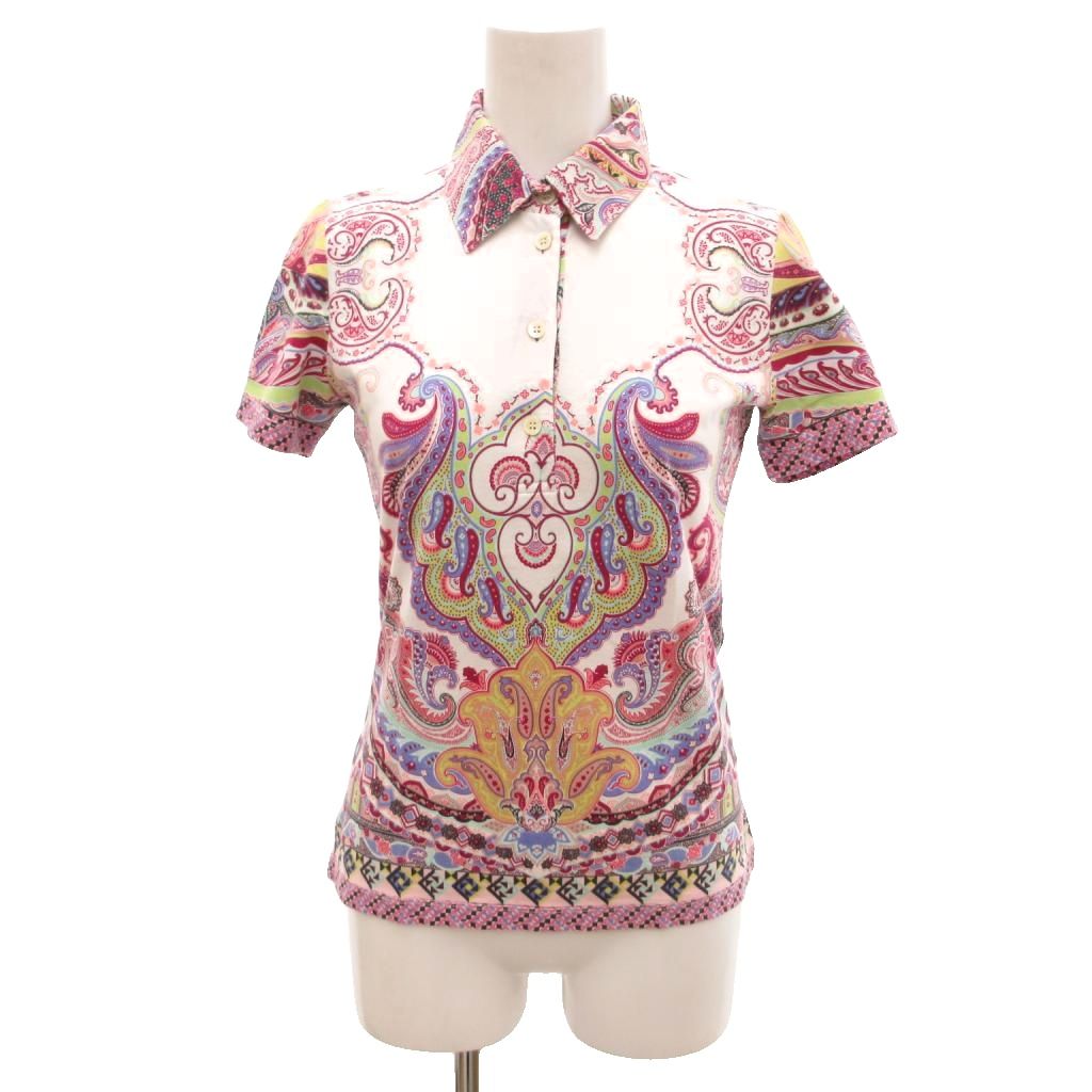 【中古】エトロ ETRO ポロシャツ 半袖 ペイズリー 総柄 38 白 ホワイト 紫 パープル ピンク /JS レディース 【ベクトル 古着】 260619