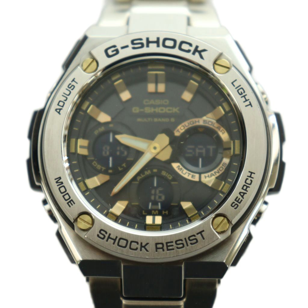 【中古】カシオジーショック CASIO G-SHOCK G-STEEL 腕時計 ウォッチ タフソーラー 電波 メタルケース シルバーカラー GST-W110D-1A9JF /BB メンズ 【ベクトル 古着】 260816ブランドカシオジーショック CASIO G-SHOCK実寸サイズバンド幅：2cm　腕周り：18cm　ケース・タテ：45mm　ケース・ヨコ（リューズは除く）：47mm　　素材ステンレススチール色シルバーカラー状態全体的に小キズがございますが、その他に目立ったダメージはなく、問題なくご使用いただける商品です。 ※あくまでも中古品ですので掲載写真や記載内容をご確認いただき、ご理解の上ご購入ください。付属品箱（説明書、保証書付き）備考品番：GST-W110D-1A9JF 2026/08/16 動作確認済み商品のお問い合わせの回答を休止しております。＊各商品ページの商品詳細等をご確認の上ご購入ください。【中古】カシオジーショック CASIO G-SHOCK G-STEEL 腕時計 ウォッチ タフソーラー 電波 メタルケース シルバーカラー GST-W110D-1A9JF /BB メンズ 【ベクトル 古着】 260816状態ランク　”AB”詳細については、下記および「状態ランクについて」ページをご覧ください。未使用・新品の商品ほぼ新品同様の商品使用感が少なく、かなり状態の良い商品使用感はあるが、傷や汚れの少ない商品使用感の他、傷や汚れが見られる商品かなり大きな傷みがある難あり商品※S〜CランクはUSED品となりますので、使用感をご理解の上でご入札下さい。状態ランクについてinformationブランドカシオジーショック CASIO G-SHOCK実寸サイズバンド幅：2cm　腕周り：18cm　ケース・タテ：45mm　ケース・ヨコ（リューズは除く）：47mm　　素材ステンレススチール色シルバーカラー状態全体的に小キズがございますが、その他に目立ったダメージはなく、問題なくご使用いただける商品です。 ※あくまでも中古品ですので掲載写真や記載内容をご確認いただき、ご理解の上ご購入ください。付属品箱（説明書、保証書付き）備考品番：GST-W110D-1A9JF 2026/08/16 動作確認済み商品のお問い合わせの回答を休止しております。＊各商品ページの商品詳細等をご確認の上ご購入ください。本商品は一点物です他サイトや店舗にて販売している商品です。多少のお時間差にて欠品になることもございます。予めご了承頂ますようお願い致します。ベクトル・サイズガイドはこちらこの商品と同じブランドの商品を見る