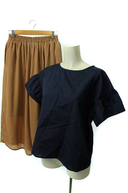 【中古】ショコラフィネローブ chocol raffine robe セットアップ 上下 カットソー 五分袖 パンツ イージー ガウチョ F 紺 /YH レディース 【ベクトル 古着】 180717 ブランド古着ベクトルプレミアム店