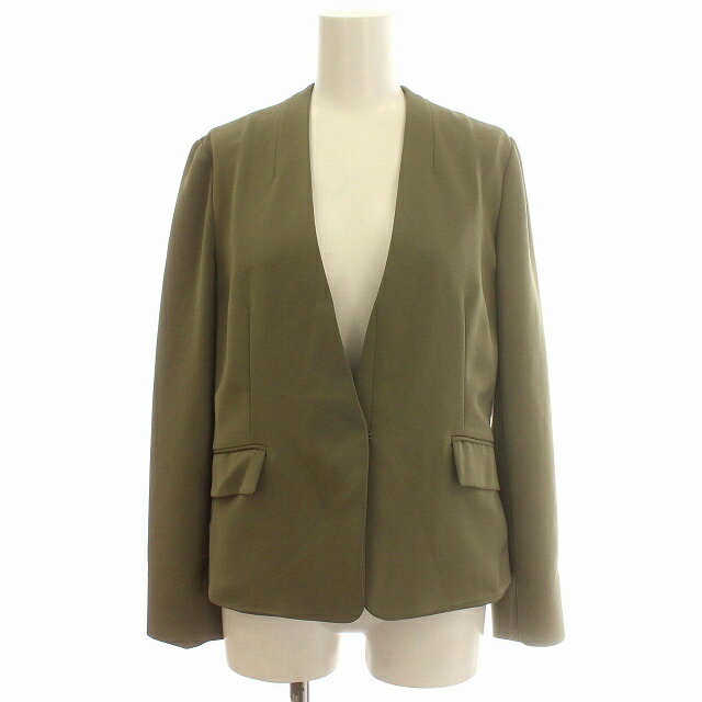 【中古】グリーンレーベルリラクシング ユナイテッドアローズ green label relaxing ノーカラージャケット 薄手 ポリエステル M カーキ /☆G レディース 【ベクトル 古着】 250108