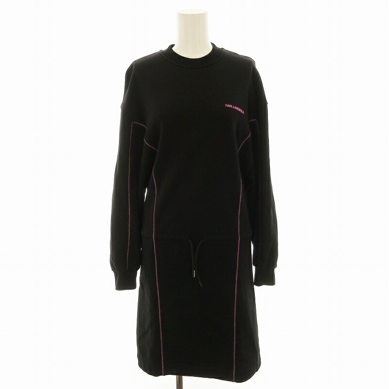 【中古】カールラガーフェルド KARL LAGERFELD ワンピース ひざ丈 黒 長袖 XS 黒 ブラック 850960678B01 /EE レディース 【ベクトル 古着】 250426
