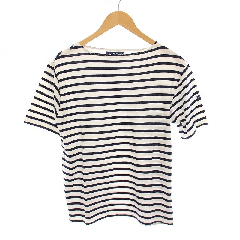 【中古】セントジェームス SAINT JAMES バスクシャツ Tシャツ カットソー ボーダー 半袖 48 白 ネイビー /YM レディース 【ベクトル 古着】 250527