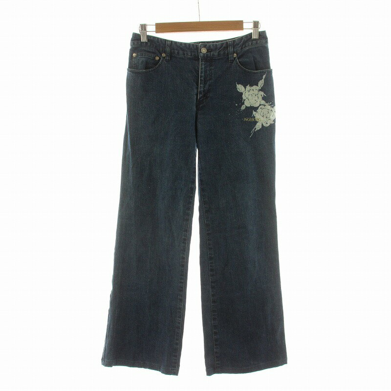 【中古】インゲボルグ INGEBORG デニムパンツ ジーンズ ジーパン フラワープリント S ネイビー P023QFP04 /NQ レディース 【ベクトル 古着】 250704