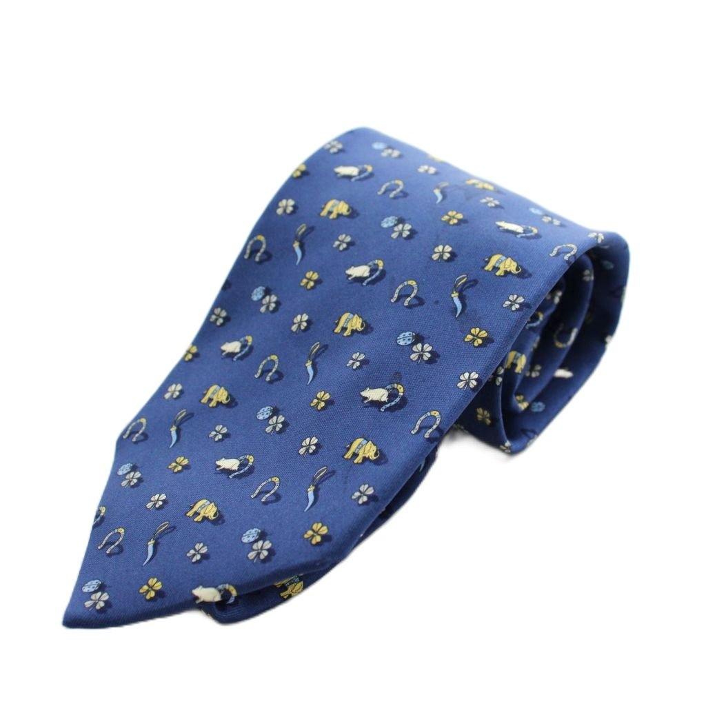 【中古】サルヴァトーレフェラガモ Salvatore Ferragamo レギュラータイ ネクタイ 総柄 シルク 絹 紺 ネイビー /AN6 ■OH メンズ 【ベクトル 古着】 260522