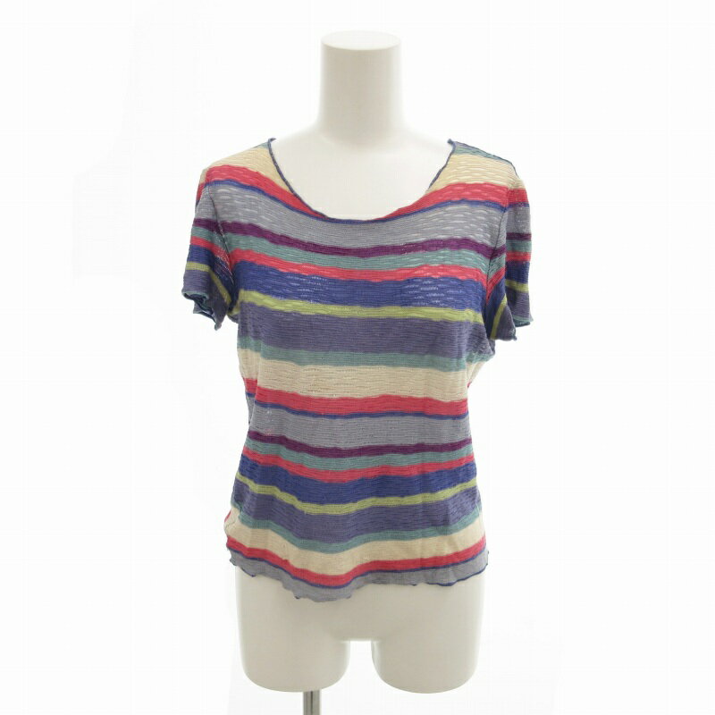 【中古】ミッソーニ MISSONI ボーダーニット カットソー 薄手 編み込み ストレッチ 半袖 42 M マルチカラー /FT ■EC レディース 【ベクトル 古着】 241203