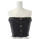 【中古】未使用品 ボンボム BONBOM 23SS Denim Crop Tube Top トップス デニムチューブトップ 前開き 2 黒 ブラック /CM ■OS レディース 【ベクトル 古着】 230406