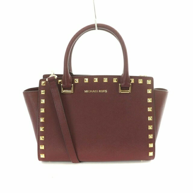 【中古】マイケルコース MICHAEL KORS セルマ スタッド MD TZ サッチェル SELMA STUD MD TZ SATCHEL ハンドバッグ ショルダーバッグ 2WAY レザー 赤 ワインレッド 35H8GSMS2L /IN ■OS レディース 【ベクトル 古着】 230519