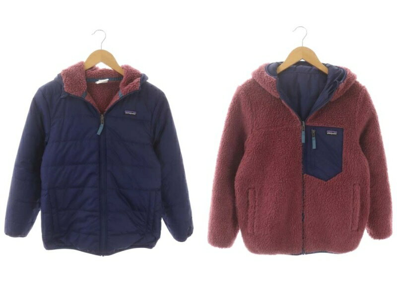 【中古】パタゴニア Patagonia 22AW Boys Reversible Ready Freddy Hoody リバーシブルボアジャケット ジップアップ 中綿 XL 紺 ピンク /HK ■OS キッズ 【ベクトル 古着】 231107