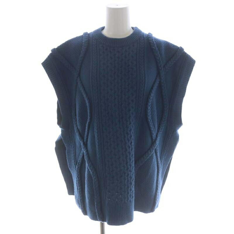 【中古】クラネ CLANE 21AW 3D CABLE SLIT KNIT VEST ニットベスト プルオーバー 2 青 ブルー /DF ■OS レディース 【ベクトル 古着】 231128