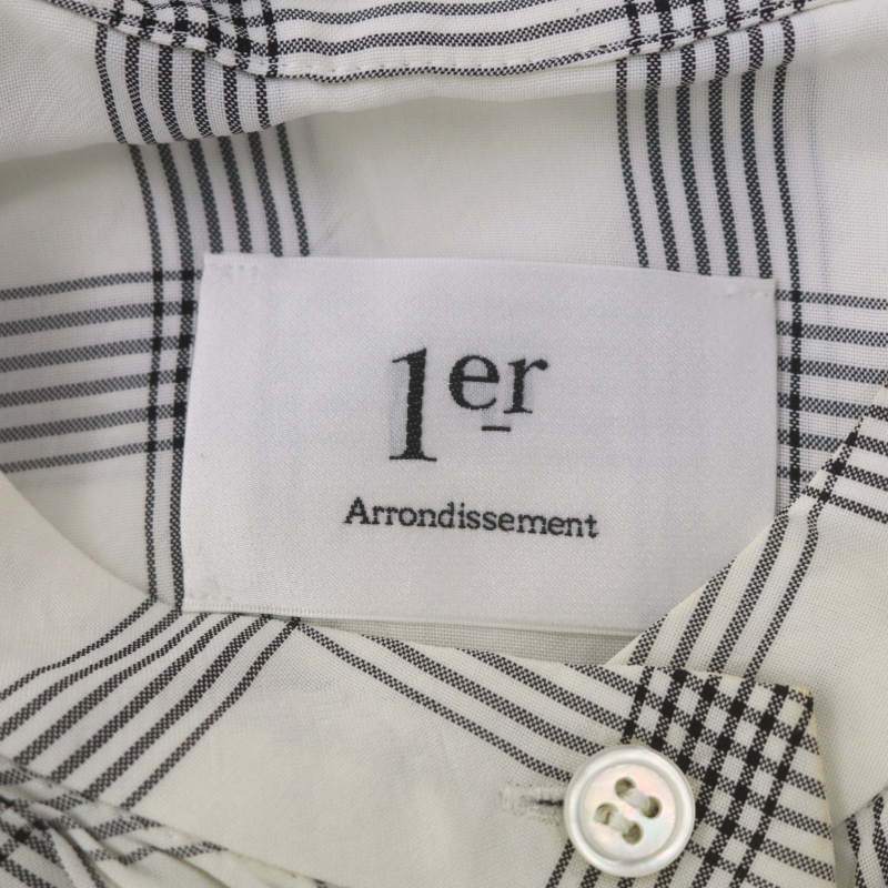 【中古】プルミエアロンディスモン 1er Arrondissement シャツワンピース ロング バンドカラー チェック 38 M 白 ホワイト /SY ■OS レディース 【ベクトル 古着】 240201