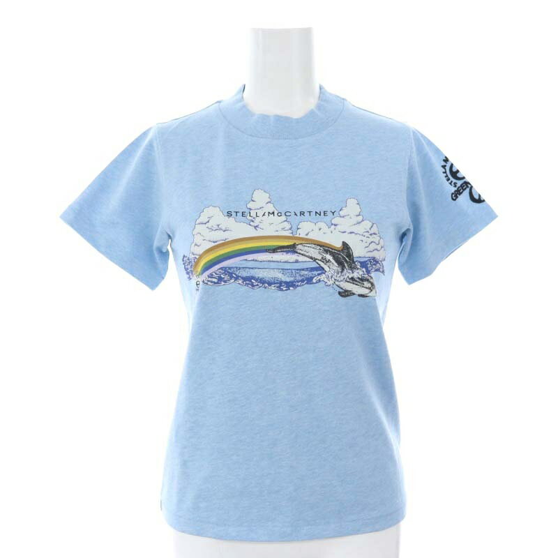 【中古】ステラマッカートニー STELLA McCARTNEY ×Greenpeace イルカプリントTシャツ 半袖 プルオーバー クルーネック 34 XXS 水色 /SY ■OS レディース 【ベクトル 古着】 240122