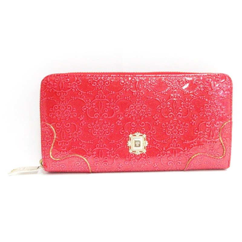 【中古】アナスイ ANNA SUI 長財布 ウォレット エナメル ラウンドジップ 総柄 レッド ■016 レディース 【ベクトル 古着】 240402