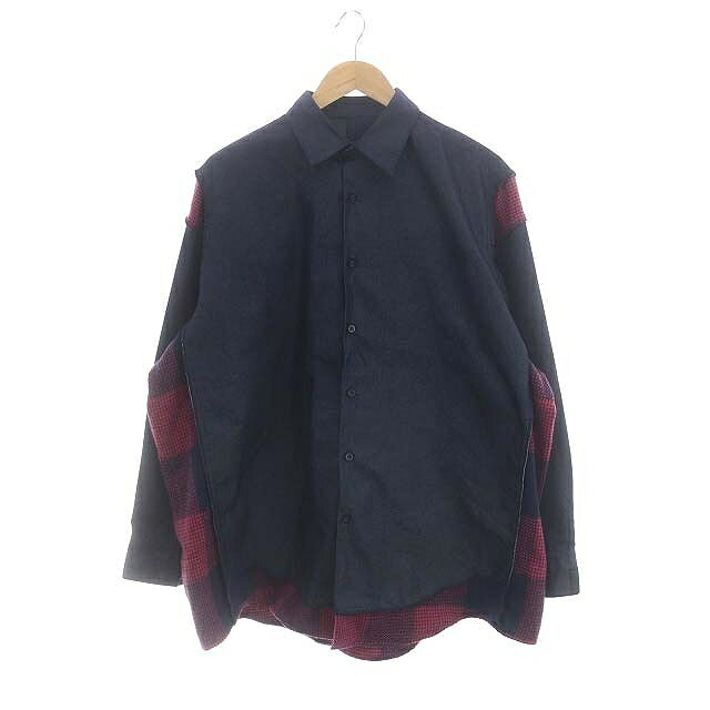 【中古】ミスターハリウッド N.HOOLYWOOD 23AW チェック切替 再構築 シャツ デニム 長袖 40 濃紺 ネイビー ピンク /DF ■OS ■AD メンズ 【ベクトル 古着】 240306