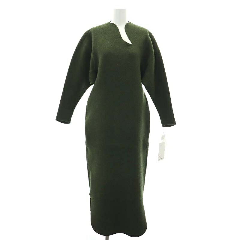 楽天ブランド古着の買取販売ベクトル【中古】未使用品 マメクロゴウチ Mame Kurogouchi 23AW Wool Cashmere Frilled Knitted Dress ワンピース ロング 長袖 カシミヤ混 ラウンドヘム 2 カーキ /ES ■OS レディース 【ベクトル 古着】 240402