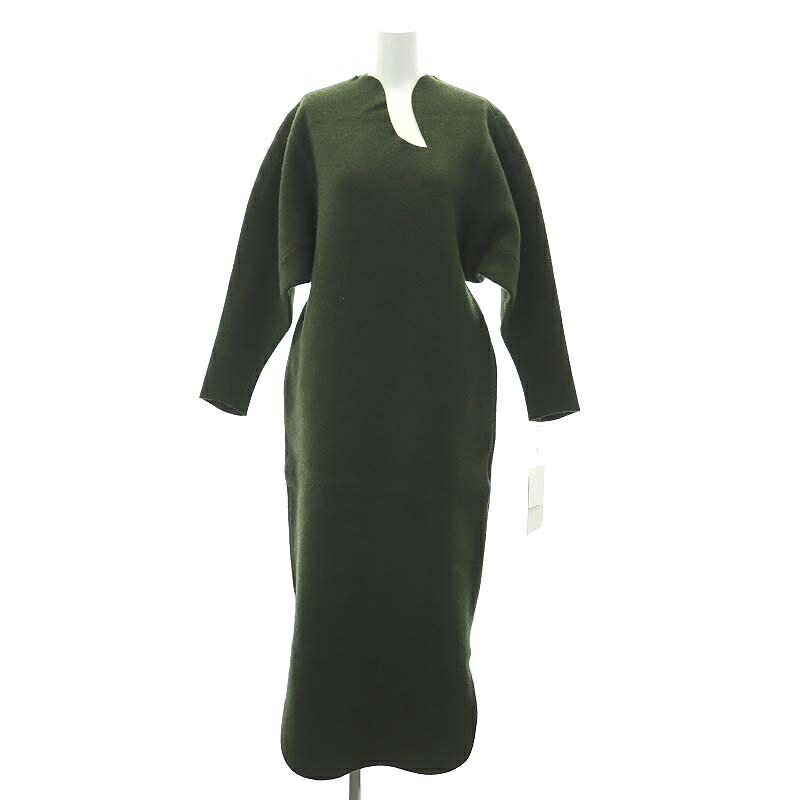 楽天ブランド古着の買取販売ベクトル【中古】未使用品 マメクロゴウチ Mame Kurogouchi 23AW Wool Cashmere Frilled Knitted Dress ワンピース ロング カシミヤ混 長袖 ラウンドヘム 2 カーキ /ES ■OS レディース 【ベクトル 古着】 240402