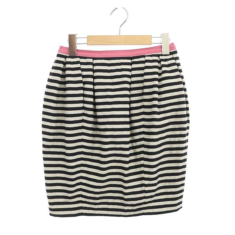 【中古】モスキーノチープアンドシック MOSCHINO CHEAP AND CHIC ボーダー柄コクーンスカート ミニ I38 黒 グレー ピンク /MI ■OS レディース 【ベクトル 古着】 240724