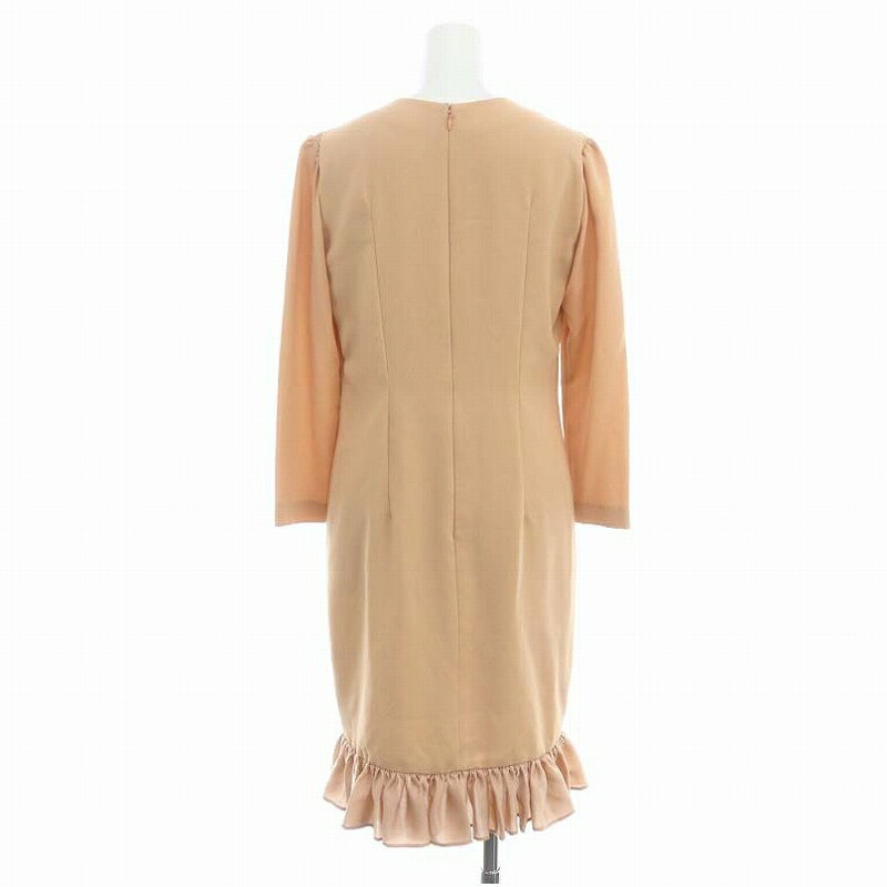 【中古】バーニーズニューヨーク BARNEYS NEW YORK 裾フリルギャザーワンピース 膝丈 長袖 36 オレンジベージュ /DO ■OS レディース 【ベクトル 古着】 240917