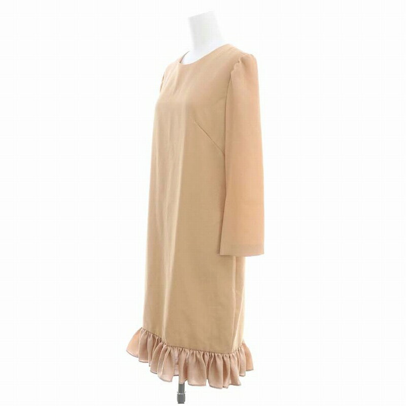 【中古】バーニーズニューヨーク BARNEYS NEW YORK 裾フリルギャザーワンピース 膝丈 長袖 36 オレンジベージュ /DO ■OS レディース 【ベクトル 古着】 240917