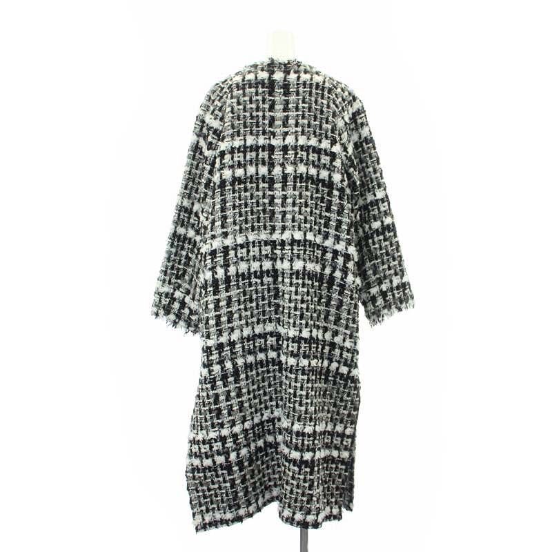 【中古】グレースクラス GRACE Class 22AW フェザーヤーンツイードコート ノーカラー ロング丈 36 S 黒 ブラック 白 ホワイト /YQ ■OS レディース 【ベクトル 古着】 240917