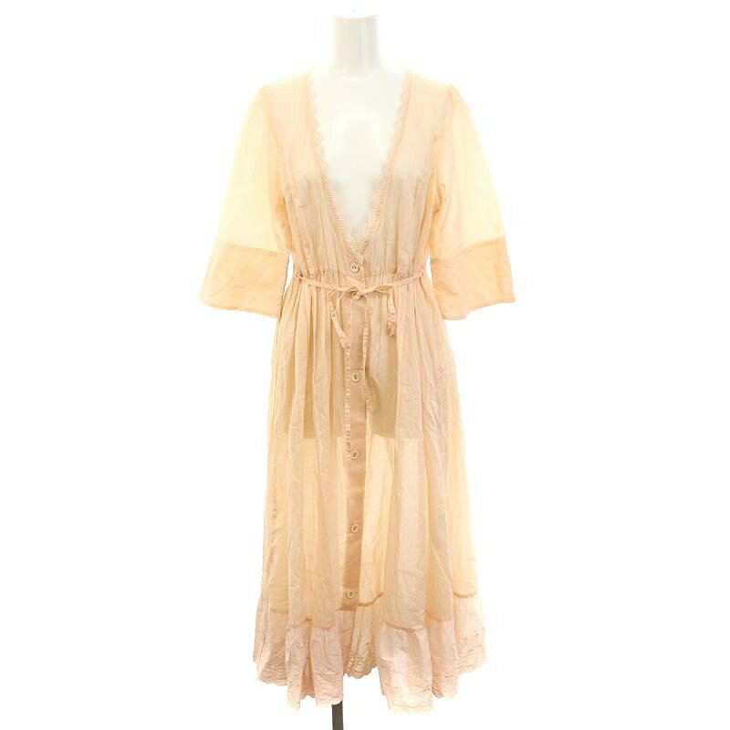 【中古】フランシュリッペ franche lippee レースフリルワンピース ロング ミモレ 七分袖 M ピンク /MF ■OS レディース 【ベクトル 古着】 241017