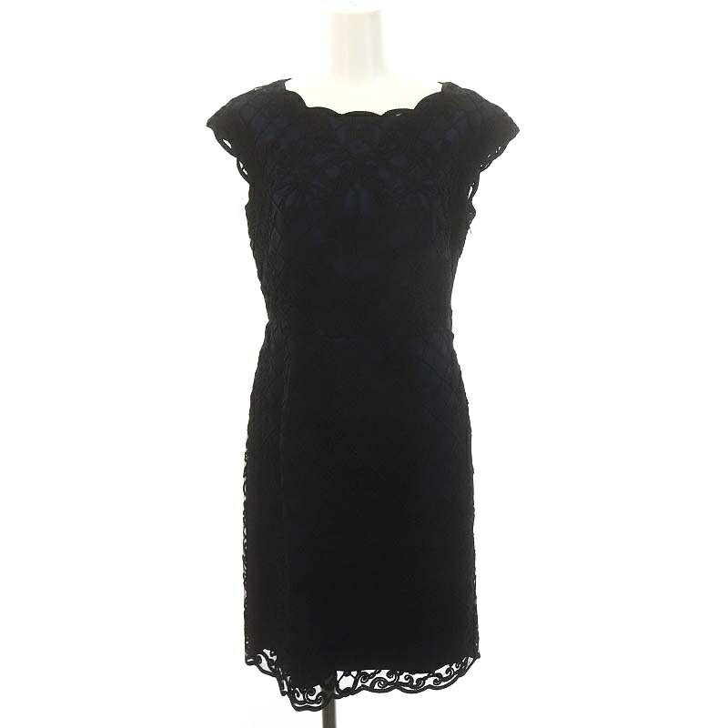 【中古】アナイ ANAYI コード刺繍レースワンピース ひざ丈 ノースリーブ 36 S 紺 ネイビー 黒 ブラック /AT ■OS レディース 【ベクトル 古着】 241022