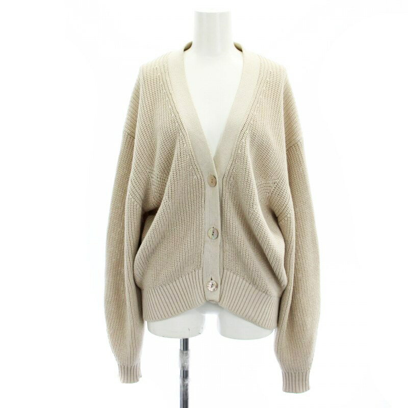 【中古】カーサフライン CASA FLINE ストローヤーンショートカーディガン ニット 長袖 フロントボタン Vネック コットン F ベージュ /YQ ■OS レディース 【ベクトル 古着】 241028