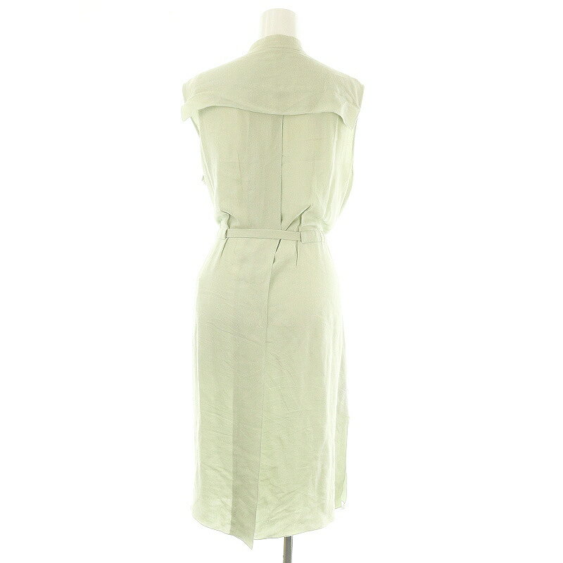 【中古】ジルサンダー JIL SANDER NAVY ネイビー シャツワンピース ノースリーブ ウエストリボン スタンドカラー ひざ丈 42 M-L 緑 グリーン /AQ ■OS レディース 【ベクトル 古着】 241114