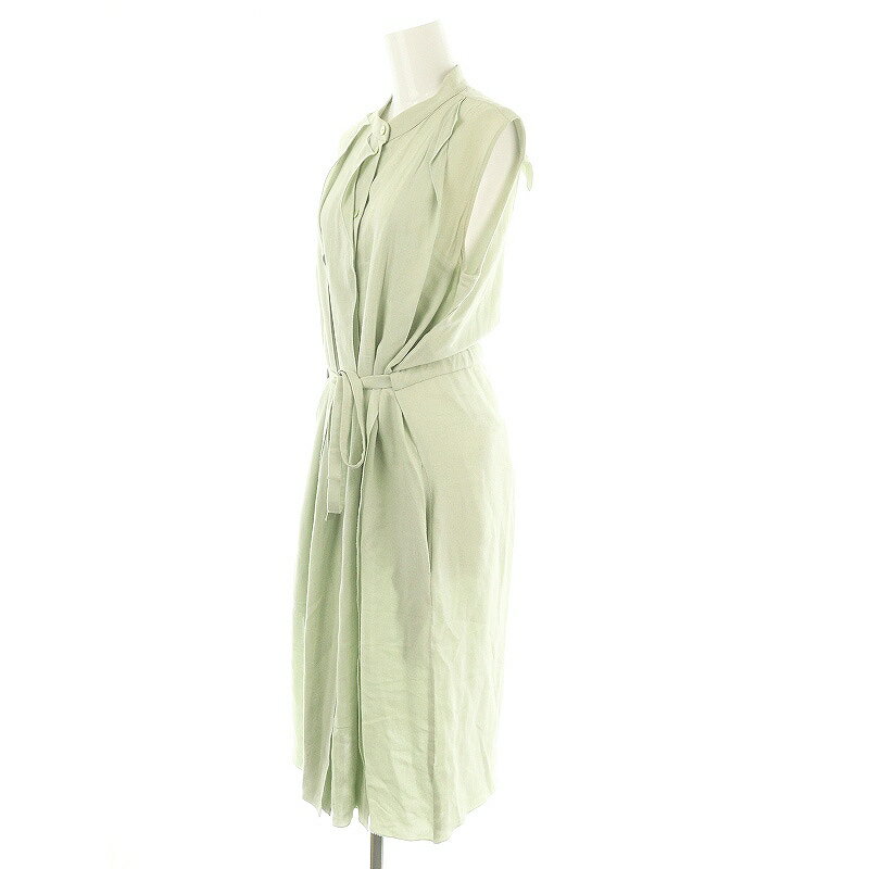 【中古】ジルサンダー JIL SANDER NAVY ネイビー シャツワンピース ノースリーブ ウエストリボン スタンドカラー ひざ丈 42 M-L 緑 グリーン /AQ ■OS レディース 【ベクトル 古着】 241114