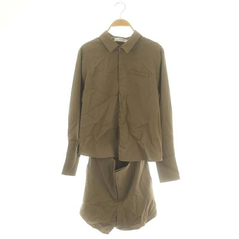 【中古】ハーリップトゥ Herlipto Armace Shirt Rompe ロンパース シャツ 長袖 ショートパンツ M 茶 ブラウン /MF ■OS レディース 【ベクトル 古着】 241206
