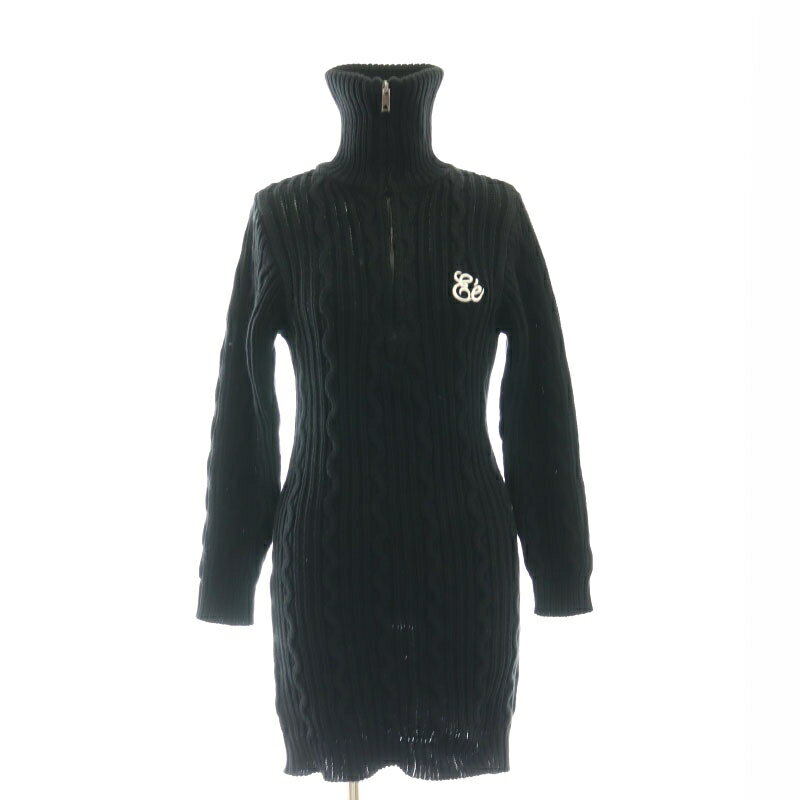 【中古】エピヌ epine Ee half zip cable knit onepiece ワンピース 長袖 ミニ ニット ハーフジップ 黒 ブラック /NR ■OS レディース 【ベクトル 古着】 241219