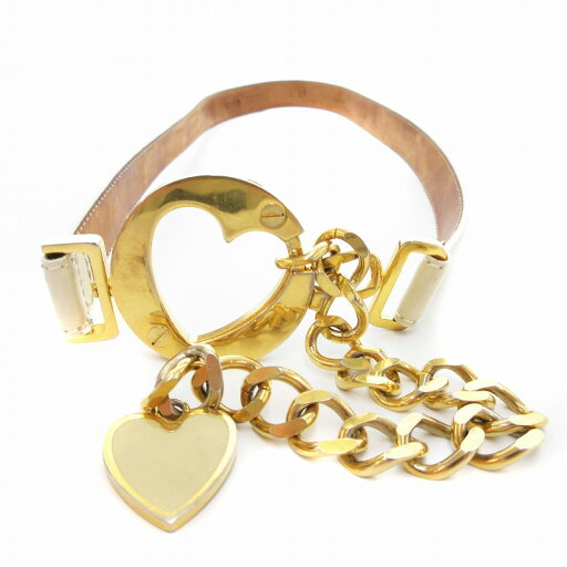 【中古】モスキーノ MOSCHINO レザーベルト チェーン ハート バックル 42 白 ホワイト /JS レディース 【ベクトル 古着】 250609 【中古】モスキーノ MOSCHINO レザーベルト チェーン ハート バックル 42 白 ホワイト /JS レディース 【ベクトル 古着】 250609