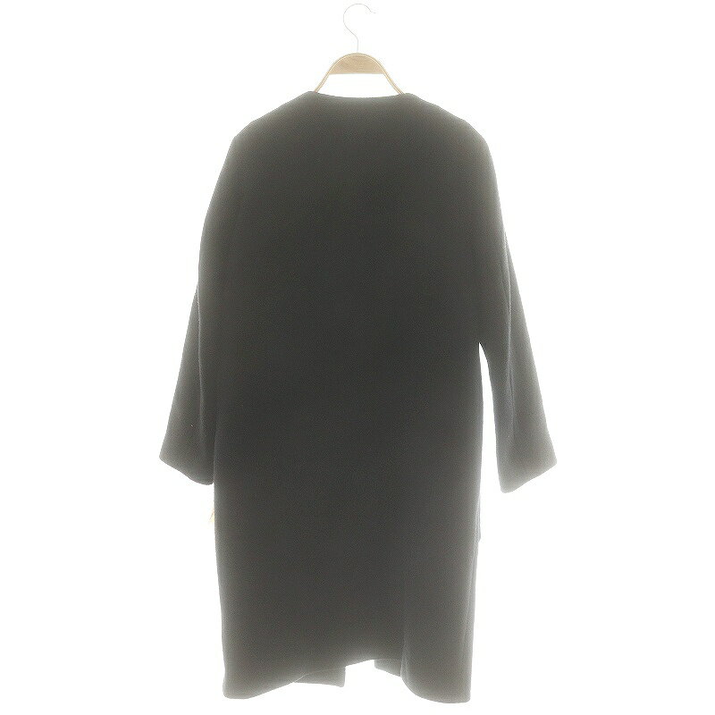 【中古】ヨシヨ yoshiyo ウール エコファーポケット ノーカラーコート アウター ロング 4 濃紺 ダークネイビー /ES ■OS レディース 【ベクトル 古着】 250114