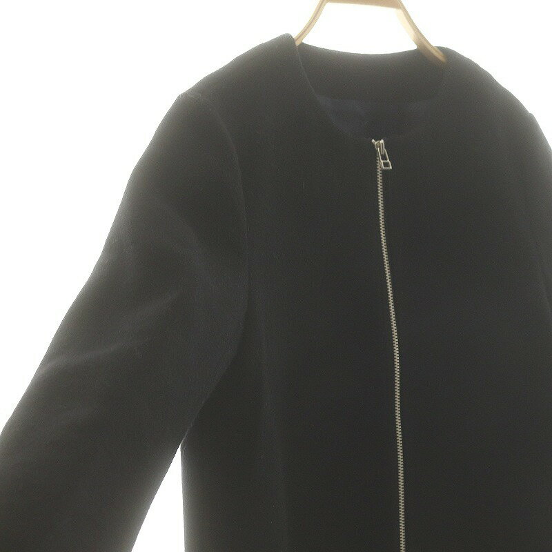 【中古】ヨシヨ yoshiyo ウール エコファーポケット ノーカラーコート アウター ロング 4 濃紺 ダークネイビー /ES ■OS レディース 【ベクトル 古着】 250114