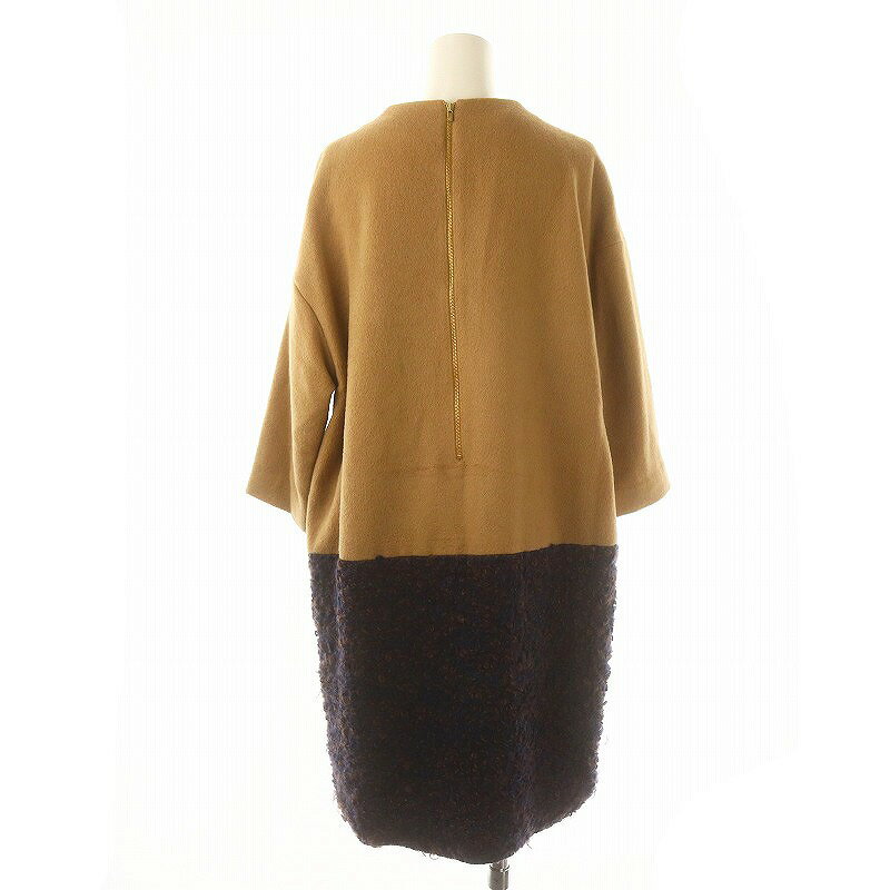 【中古】グレースクラス GRACE Class ツイード切り替えワンピース ひざ丈 七分袖 38 茶 ブラウン /MF ■OS レディース 【ベクトル 古着】 250116