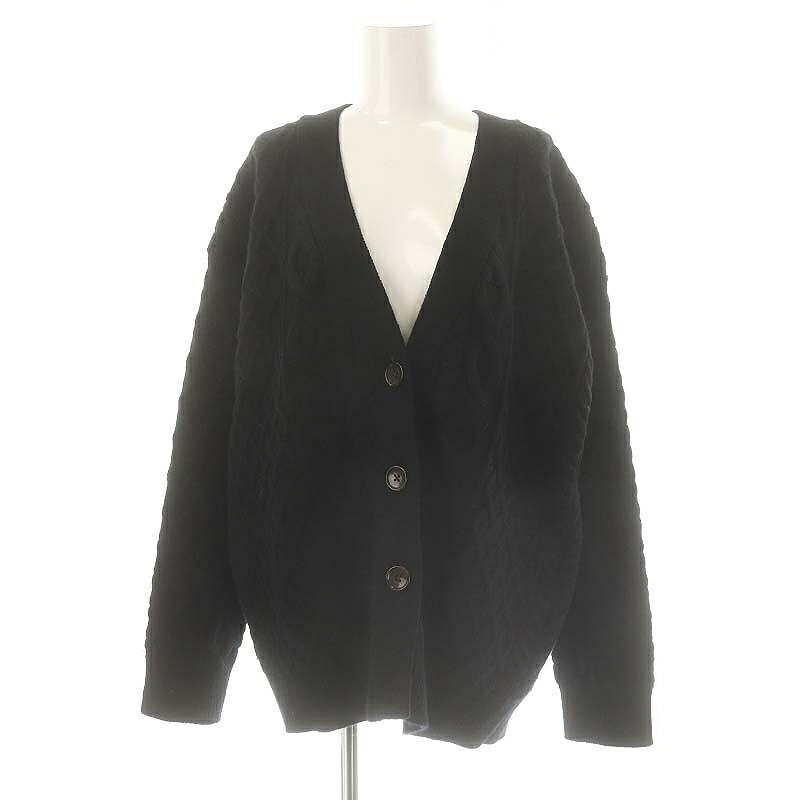 【中古】ユナイテッドアローズ UNITED ARROWS ケーブル Vネック カーディガン ニット 長袖 黒 ブラック /HK ■OS レディース 【ベクトル 古着】 250203(4)