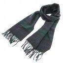 【中古】ジョンストンズオブエルガン Johnstons of Elgin マフラー ブラックウォッチ チェック柄 フリンジ カシミヤ 紺 ネイビー /AE メン...