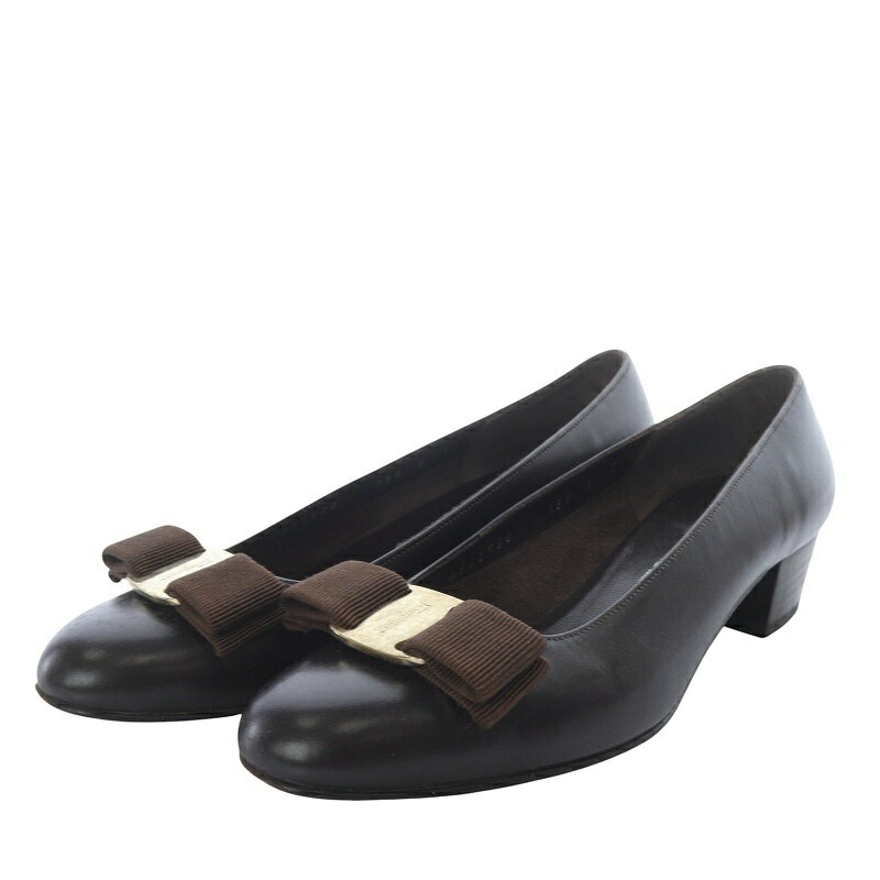 【中古】サルヴァトーレフェラガモ Salvatore Ferragamo パンプス ハイヒール ヴァラ リボンモチーフ レザー 5c ダークブラウン /YO24 レディース 【ベクトル 古着】 250707