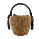 【中古】サンローラン パリ SAINT LAURENT PARIS Panier パニエ ラタン×レザー カゴバッグ ハンド フリンジ ベージュ 黒 ブラック ...