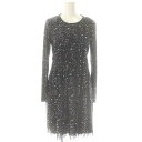 【中古】ヴィヴィアンタム VIVIENNE TAM 総柄 パワーネット プリーツ ワンピース 膝丈 長袖 0 ネイビー マルチカラー /ES ■OS レディース 【ベクトル 古着】 250408