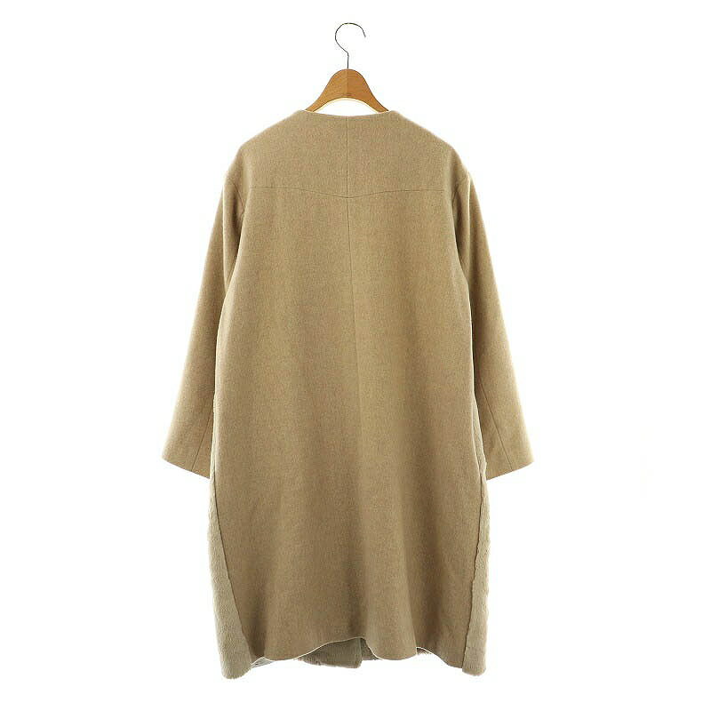 【中古】ステラシフォン STELLA CIFFON エコファー × ビーバーコート ノーカラー ウール 36 ベージュ /MI ■OS レディース 【ベクトル 古着】 250416