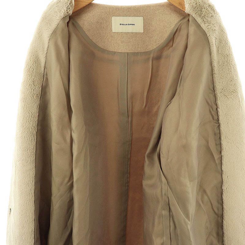 【中古】ステラシフォン STELLA CIFFON エコファー × ビーバーコート ノーカラー ウール 36 ベージュ /MI ■OS レディース 【ベクトル 古着】 250416